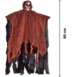 Led Işıklı Kahkaha Atan Sesli Sensörlü Ürpertici Kuru Kafa Korku Hayalet Saçaklı Dekor 90X50 Cm