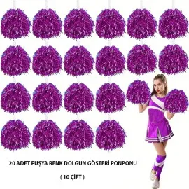 10 Çift ( 20 Adet ) Fuşya Renk 23 Nisan 19 Mayıs 29 Ekim Okul Gösteri Ponponları