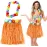 Hawaii Luau Aloha Turuncu Püsküllü 40 Cm Etek Ve Hawaii Kolye Seti