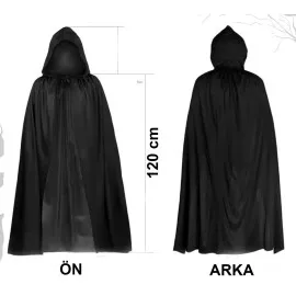 Siyah Uzun Pelerin 120 Cm Kapüşonlu – Cosplay Ve Parti Kostümü