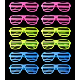 Retro Neon Fosforlu Panjur Gözlük 12 Adet – 80’Ler 90’Lar Parti Stili