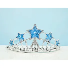 Yıldız Şekilli Elsa Prenses Kraliçe Tacı Mavi Renk Çocuk Boy 5X17 Cm