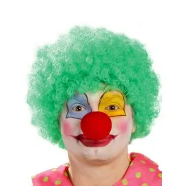 Yeşil Renk Kıvırcık Afro Bonus Peruk Takma Saç Ve Kırmızı Burun Seti