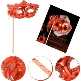 Kırmızı Işıltılı Tutmalı Fotoğraf Çekimi Maskesi 18X29 Cm