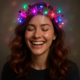 Kalp Püsküllü Gece Parıltısı 3 Modlu LED'li Işıklı Taç Fuşya Renk