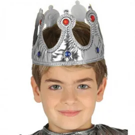 Gümüş Renk Kumaş Malzemeden İmal Çocuk Kral Tacı 57 Cm