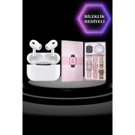 3 Kordonlu Pembe Amoled Ekran Akıllı Saat Ve Yeni Nesil Pro Kablosuz Bluetooth Kulaklık Anc/enc