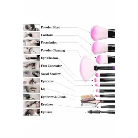 Makyaj Fırçası 12 Parça Set Yumuşak Uçlu Göz Makyajına Uygun Hafif ve Taşınabilir Çanta