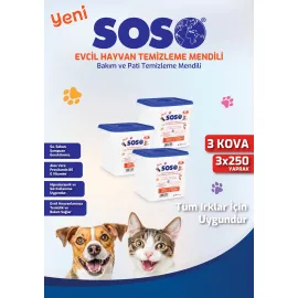 3 adet X 250 Yaprak - Soso Kova Evcil Hayvan Kedi Köpek Pati ve Vücut Temizleme Mendili