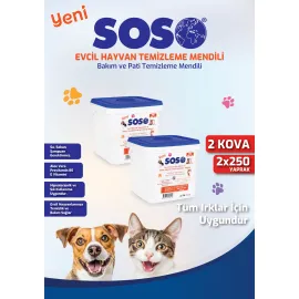 2 adet X 250 Yaprak - Soso Kova Evcil Hayvan Kedi Köpek Pati ve Vücut Temizleme Mendili