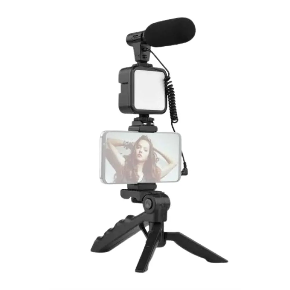 Tripod Telefon Tutucu Kumandalı Mikrofon Led Işık Vlog Video Kayıt