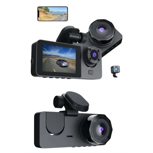 3 Kameralı 2 İnç 1080P Araç İçi Kamera Sürüş Kamerası CarPlay