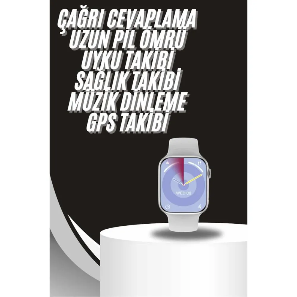 Akıllı Saat Gümüş Kasa Bluetooth Kulaklık Hediyeli Çok Fonksiyonlu İkili Set