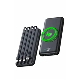 Wireless Powerbank 10000 Mah LED Ekranlı Dahili Kablolu Hızlı Şarj