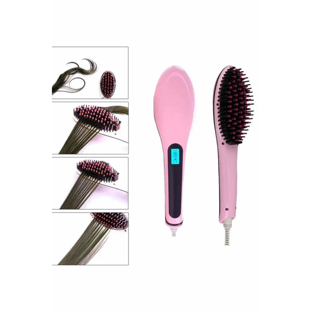 Elektrikli Saç Düzleştirici Tarak Saç Düzleştirici Fırça Sıkı Dişli Pembe
