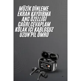 Kulak İçi Bluetooth Kulaklık Ekranlı Müzik Dinleme Çağrı Cevaplama Siyah