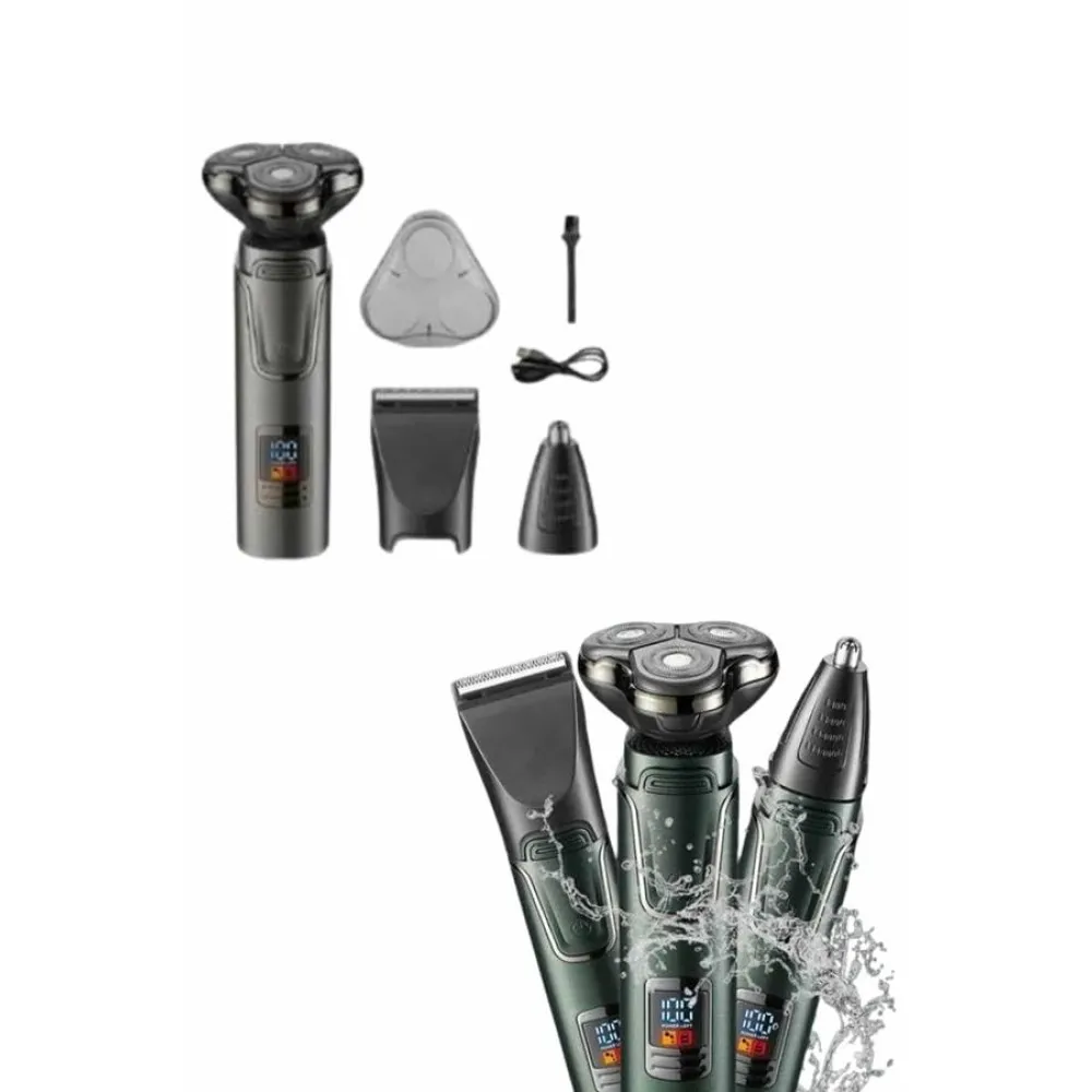 Tıraş Makinesi Profesyonel 3In1 Dijital Göstergeli 3 Başlıklı Erkek Bakım