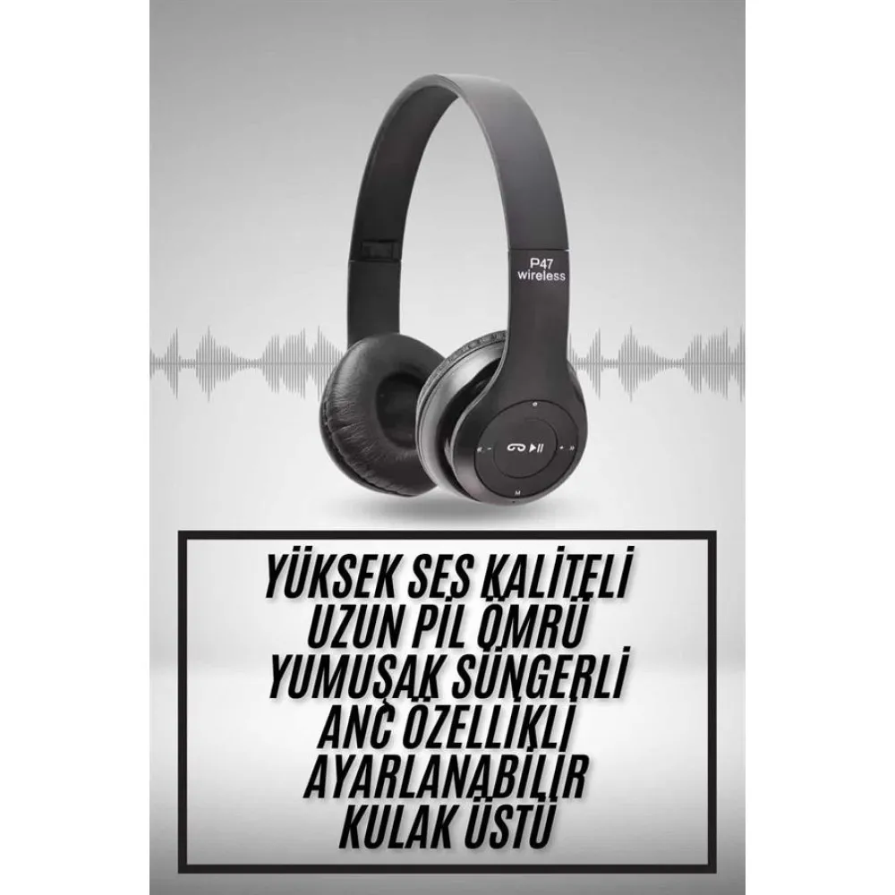 Kulak Üstü Bluetooth Kulaklık Yüksek Ses Kaliteli Ayarlanabilir