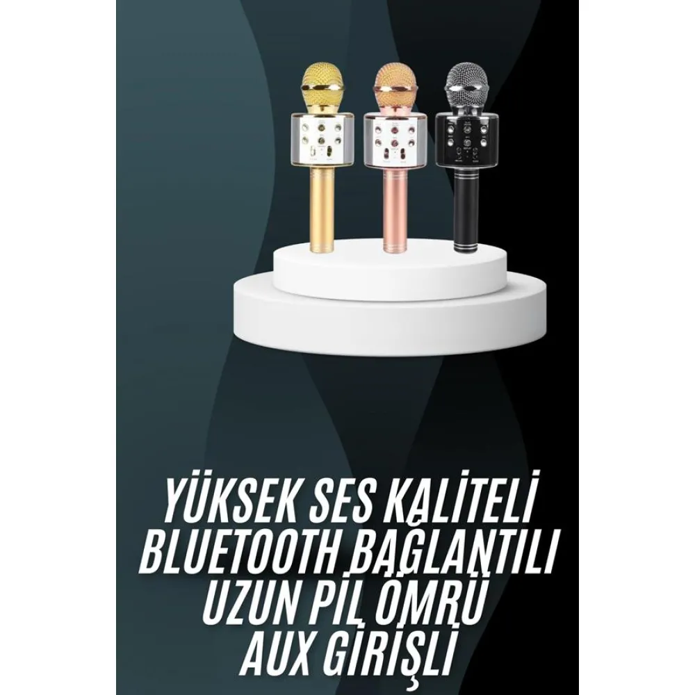 Karaoke Mikrofon Bluetooth Bağlantılı Aux Girişli Uzun Pil Ömrü Yüksek Ses Kaliteli
