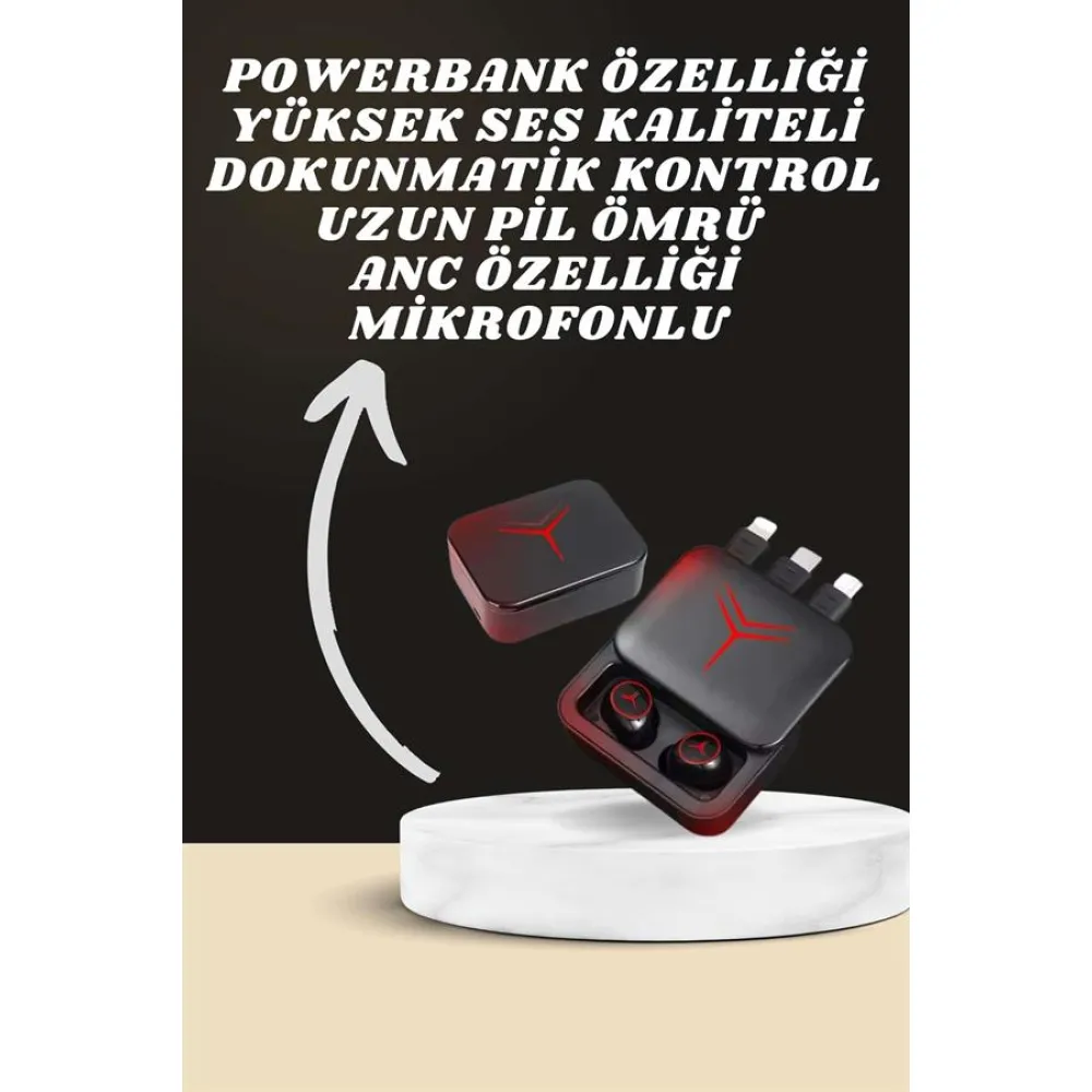 Dijital Göstergeli Powerbank Kablosuz Kulaklık Ve 7 Kordonlu Yeni Nesil Akıllı Saat Dokunmatik Kontrol