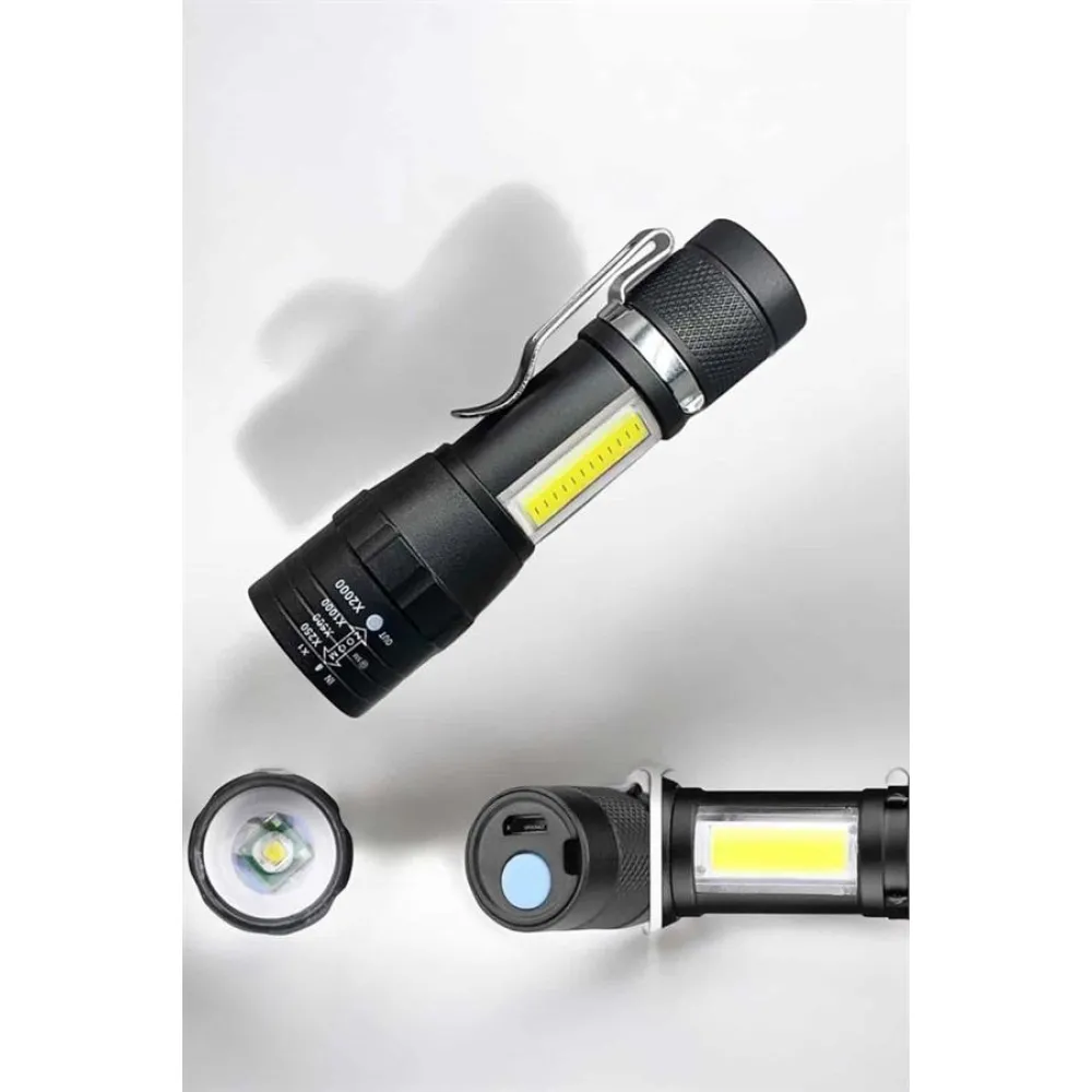 El Feneri Led USB Şarjlı Zoom Mini Led Işık Acil Durum Feneri