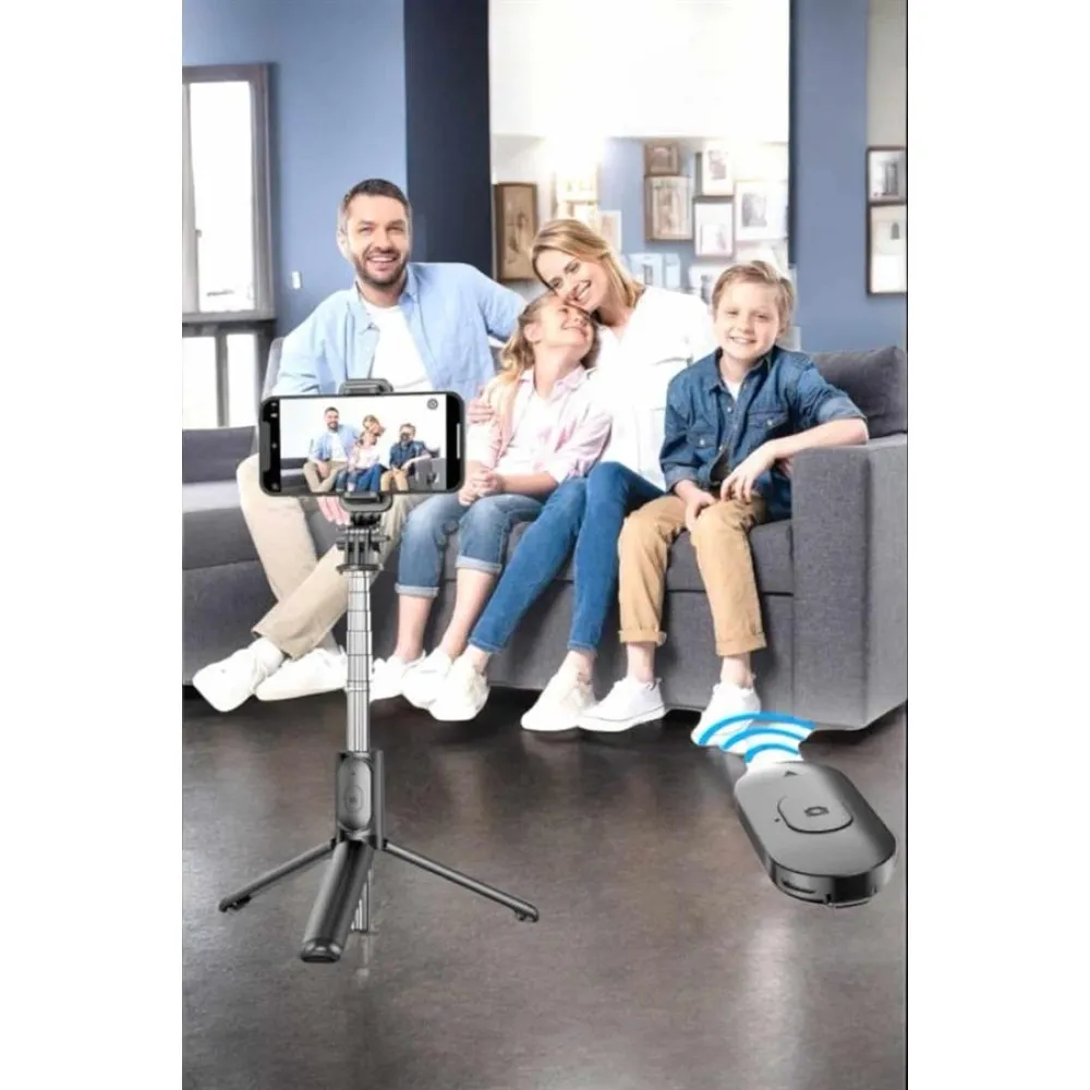 Kumandalı Tripod Telefon Tutucu Selfie Çubuğu 360 Derece Dönebilen
