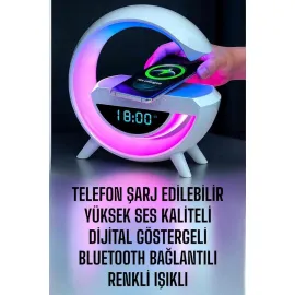 Bluetooth Hoparlör Dijital Göstergeli Wireless Şarj RGB Işıklı