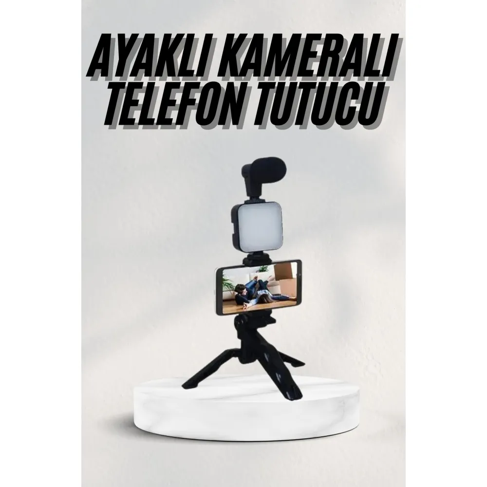 Telefon Tutucu Led Işıklı Kumandalı Mikrofon Telefon Vlog Video Kayıt