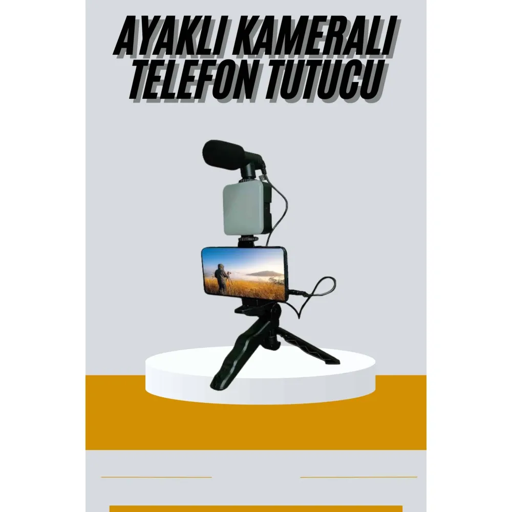 Tripod Telefon Tutucu Kumandalı Mikrofon Led Işık Vlog Video Kayıt