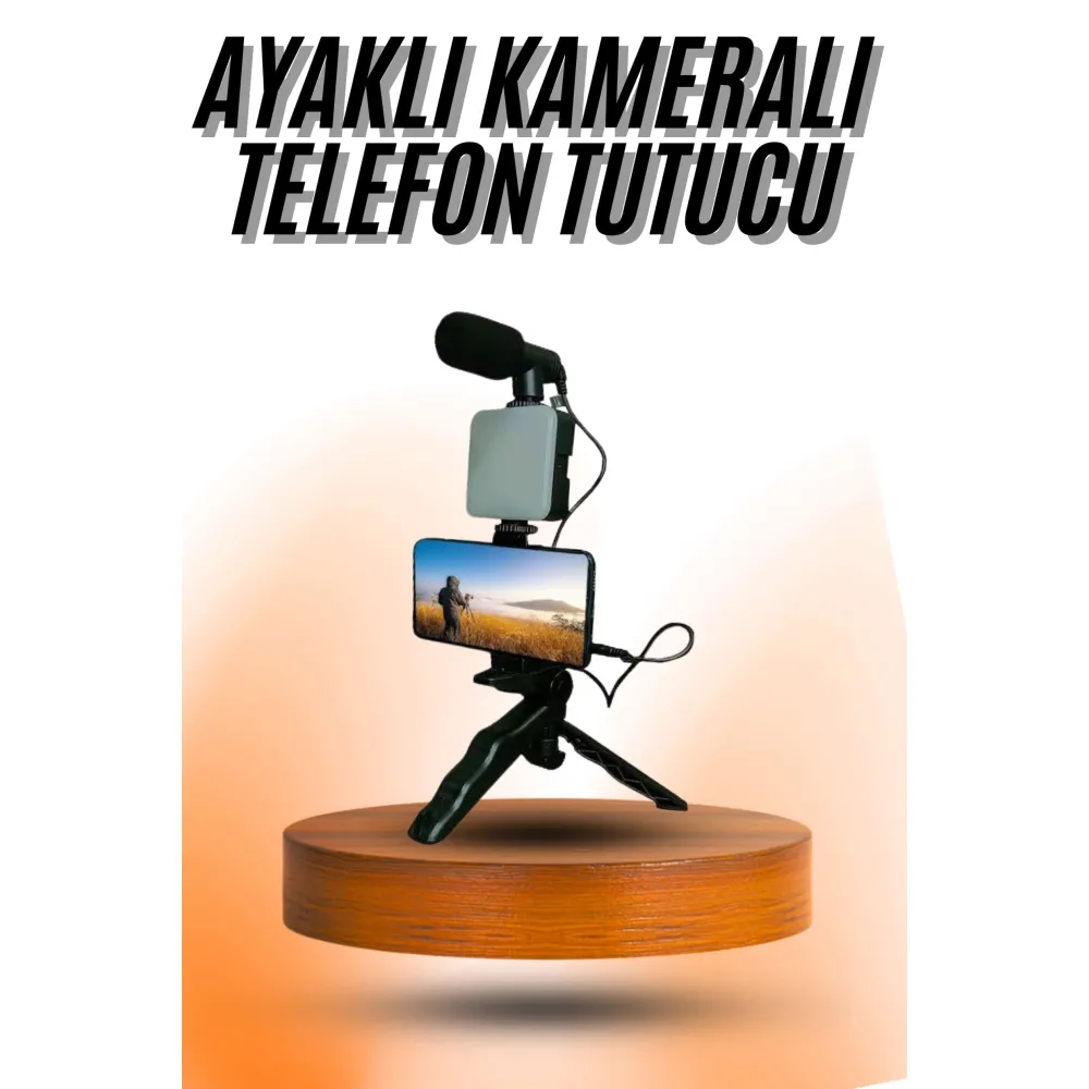 Telefon Tutucu Mini Mikrofonlu Tripod Vlog Çekim Video