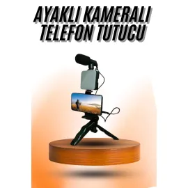 Telefon Tutucu Mini Mikrofonlu Tripod Vlog Çekim Video