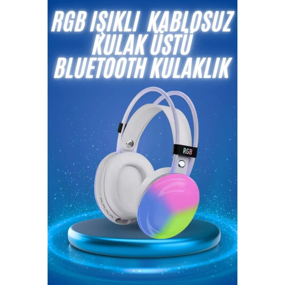 Rgb Işıklı Yüksek Ses Kaliteli Kablosuz Kulak Üstü Bluetooth Kulaklık