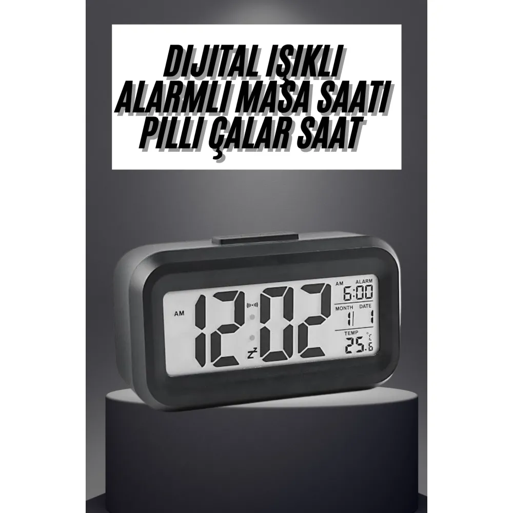 Gece Dijital Masa Saati Dijital Alarmlı Led Ekran Pilli Çalar Saat