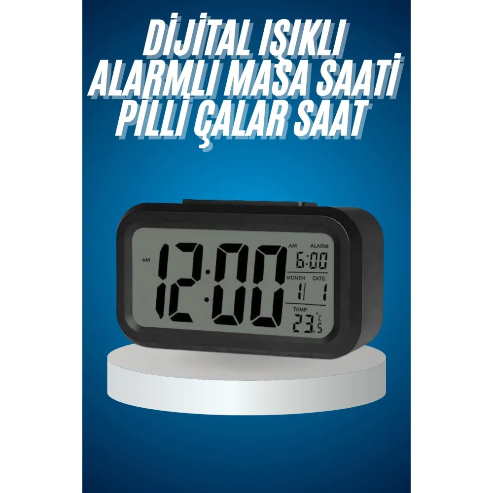 Işıklı Dereceli Masa Ofis Saati Alarmlı Termometre Takvim Çalar Saat