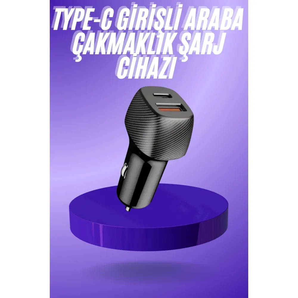 38W USB Type-C Girişli Oto Çakmaklık Araç İçi Hızlı Şarj Çakmaklık Şarj Aleti