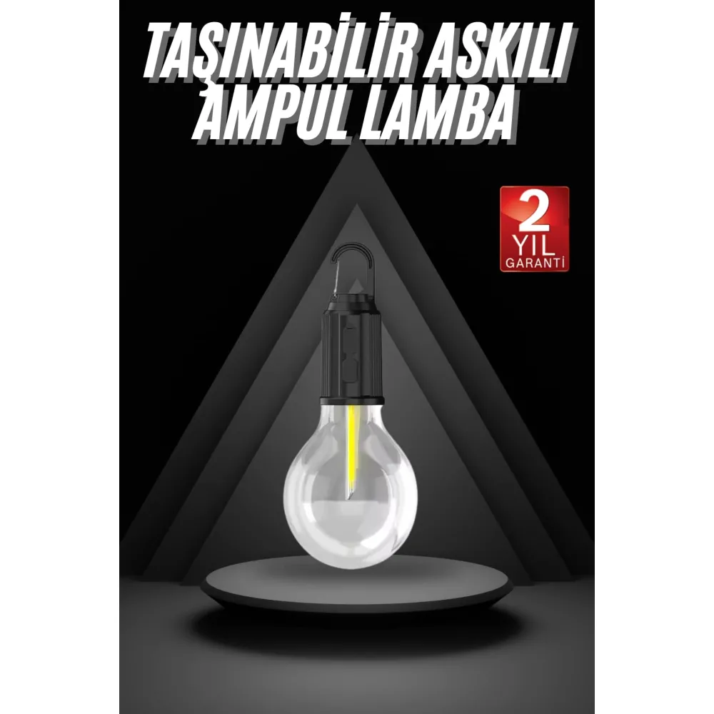 3 Farklı Mod LED'li Şarjlı Asma Kancalı Kamp Lambası Taşınabilir Ampul