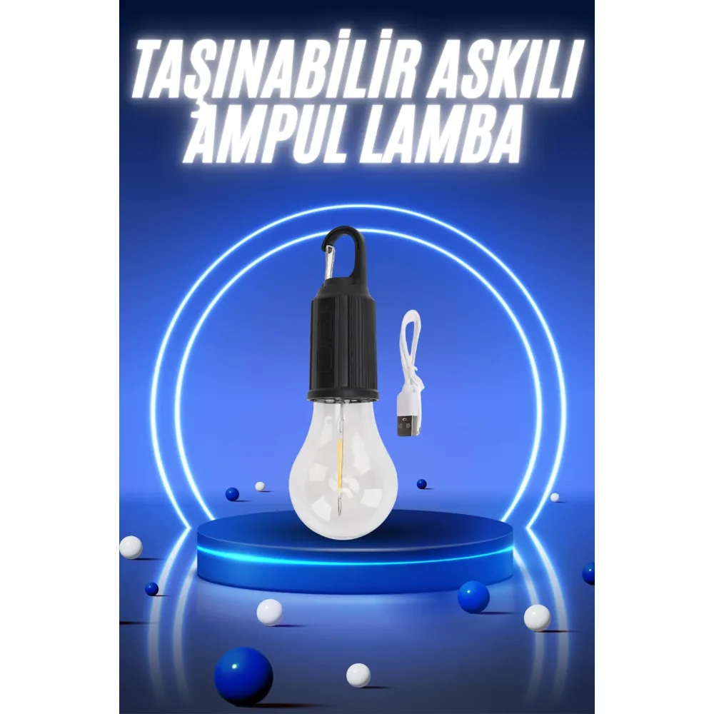 Taşınabilir Şarjlı Led Ampul Askılı Lamba Kamp Bahçe Lambası