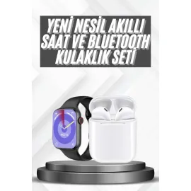 Akıllı Saat Gümüş Kasa Bluetooth Kulaklık Hediyeli Çok Fonksiyonlu İkili Set
