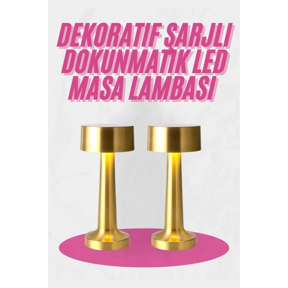 Altın Rengi Masa Ve Gece Lambası Dokunmatik Şarjlı Masa Lambası