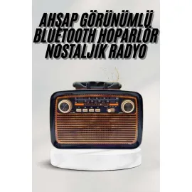 Bluetooth Hoparlör Ahşap Renk Vintage Işıklı Nostaljik Radyo Fm Ahşap Görünümlü