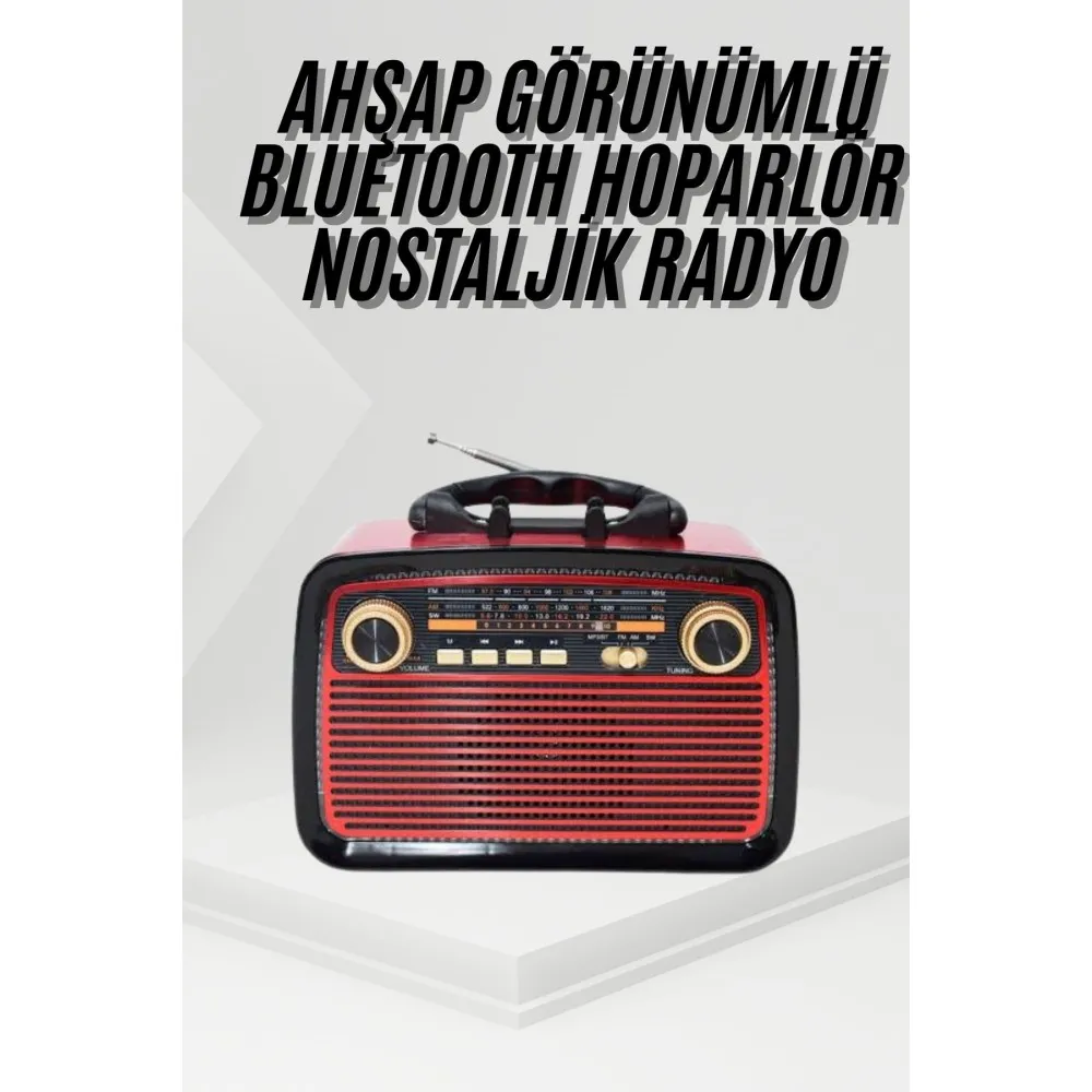 Nostalji Radyo Bluetooth Hoparlör Usb-Sd Kart Giriş Led Fener Işıklı Bataryalı Pilli
