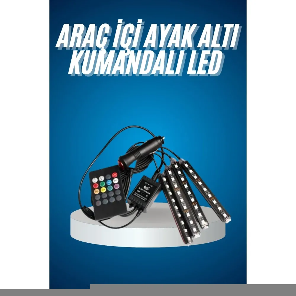 Araç Içi Aydınlatma Kumandalı 12 Led Ayak Altı Led Ambiyans Işığı Sese Duyarlı Kumandalı