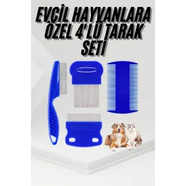 4'lü Bit Pire Tarağı Set Kedi Köpek Evcil Hayvan Tüy Toplayıcı Mavi