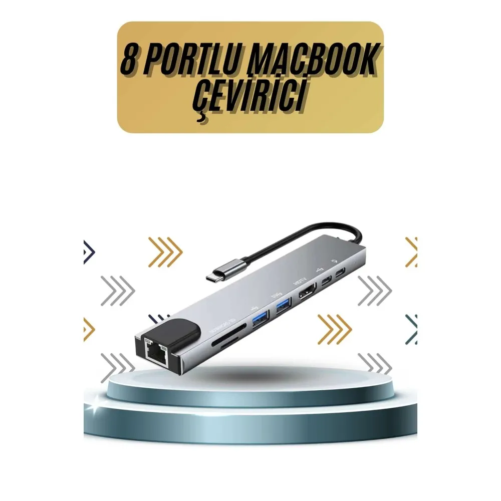 8 Portlu Macbook Çevirici Type C Hub  Sd Tf Usb Çoğaltıcı Ethernet