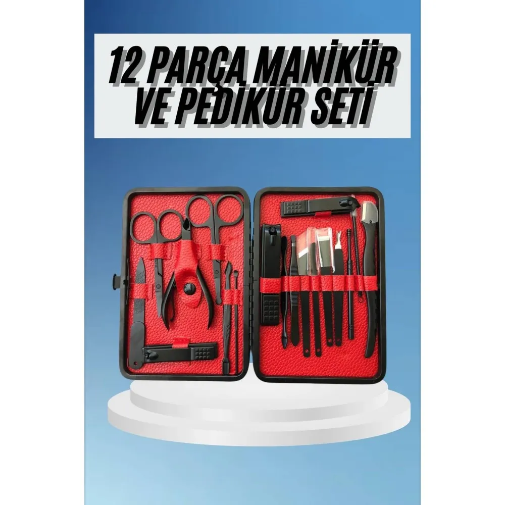 Deri Çantalı Siyah Paslanmaz Çelik 17 Parça Manikür Pedikür Seti