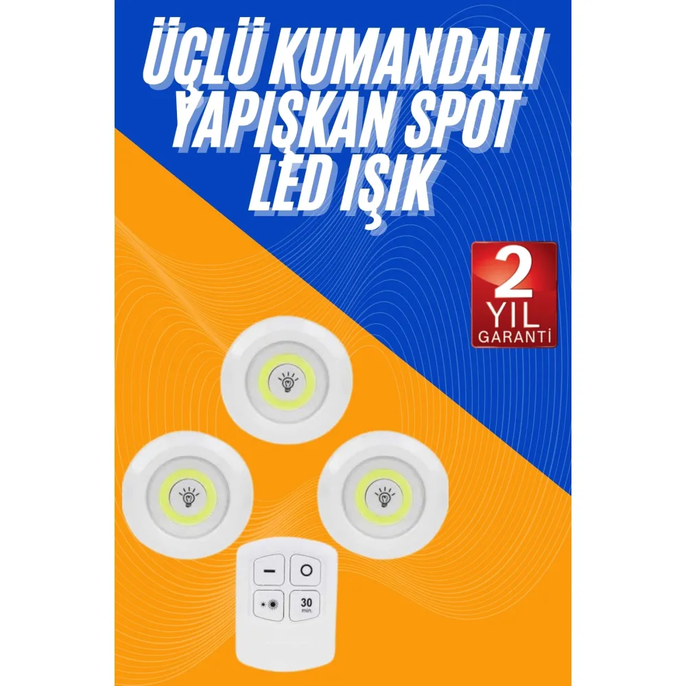 Dolap Işığı Mutfak Rafı Işığı Uzaktan Kumandalı 3 Lü Spot Led Lamba