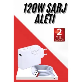 120W Şarj Aleti Hızlı Çift Turbo Şarj Aleti Seti Beyaz