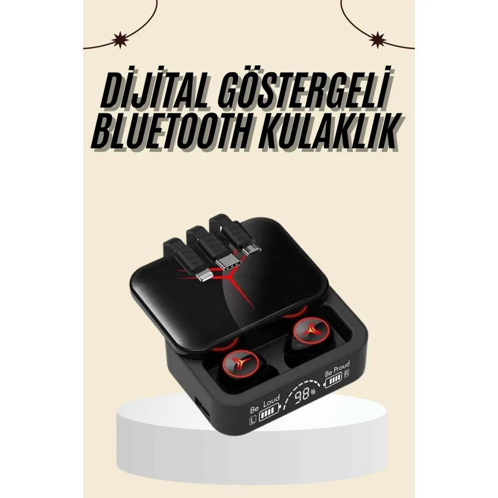 Kablosuz Şarj Göstergeli Powerbank Özellikli Bluetooth Kulaklık Çağrı Cevaplayabilen