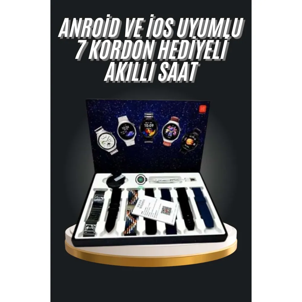 7 Kordonlu Akıllı Saat Siyah Kasa Dokunmatik Ekran Uyku Ve Sağlık Takibi