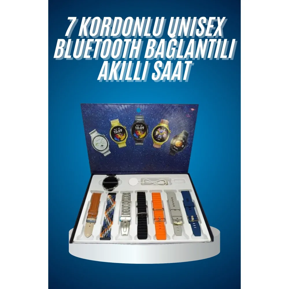 Unısex Yuvarlak Ekranlı 7 Kordonlu Akıllı Saat Gps Destekli Çoklu Kordon Seçeneği